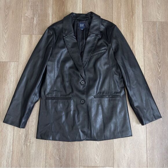 S O L D : Gap Vegan Leather Blazer Black Size Large Womens - Picture 3 of 13